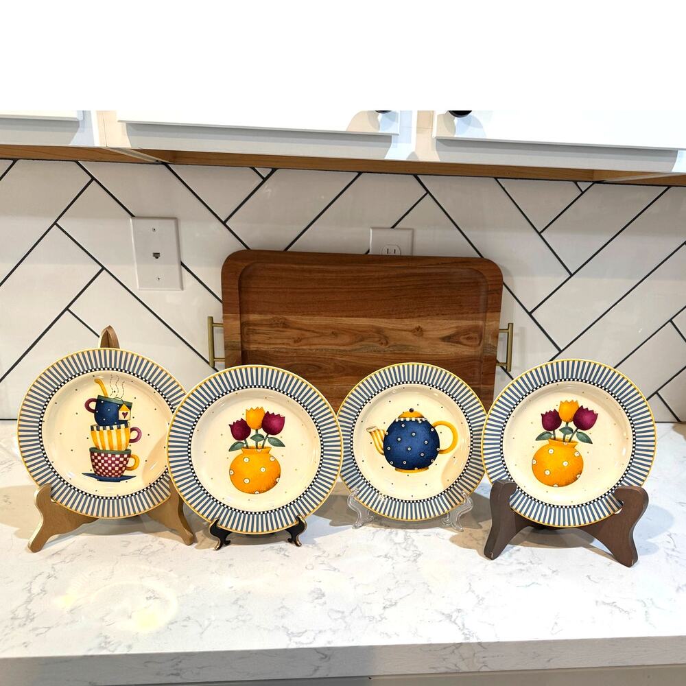 Vintage Teapots collection by Debbie Mumm for Sakura Stoneware 90s x4 whimsical